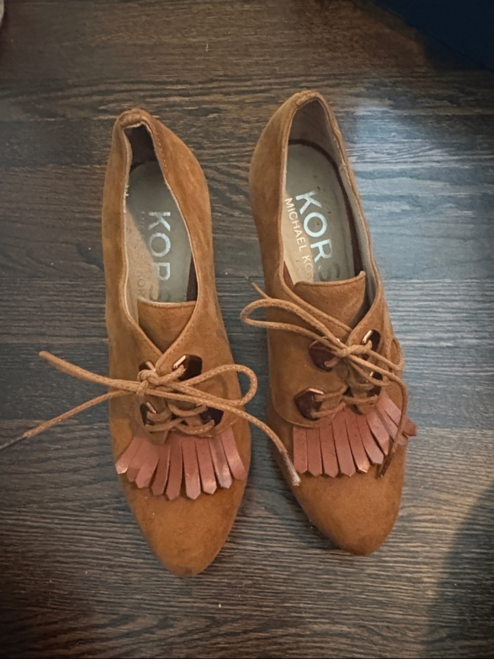Michael Kors Chestnut Suede Lace-Up Fringe Booties